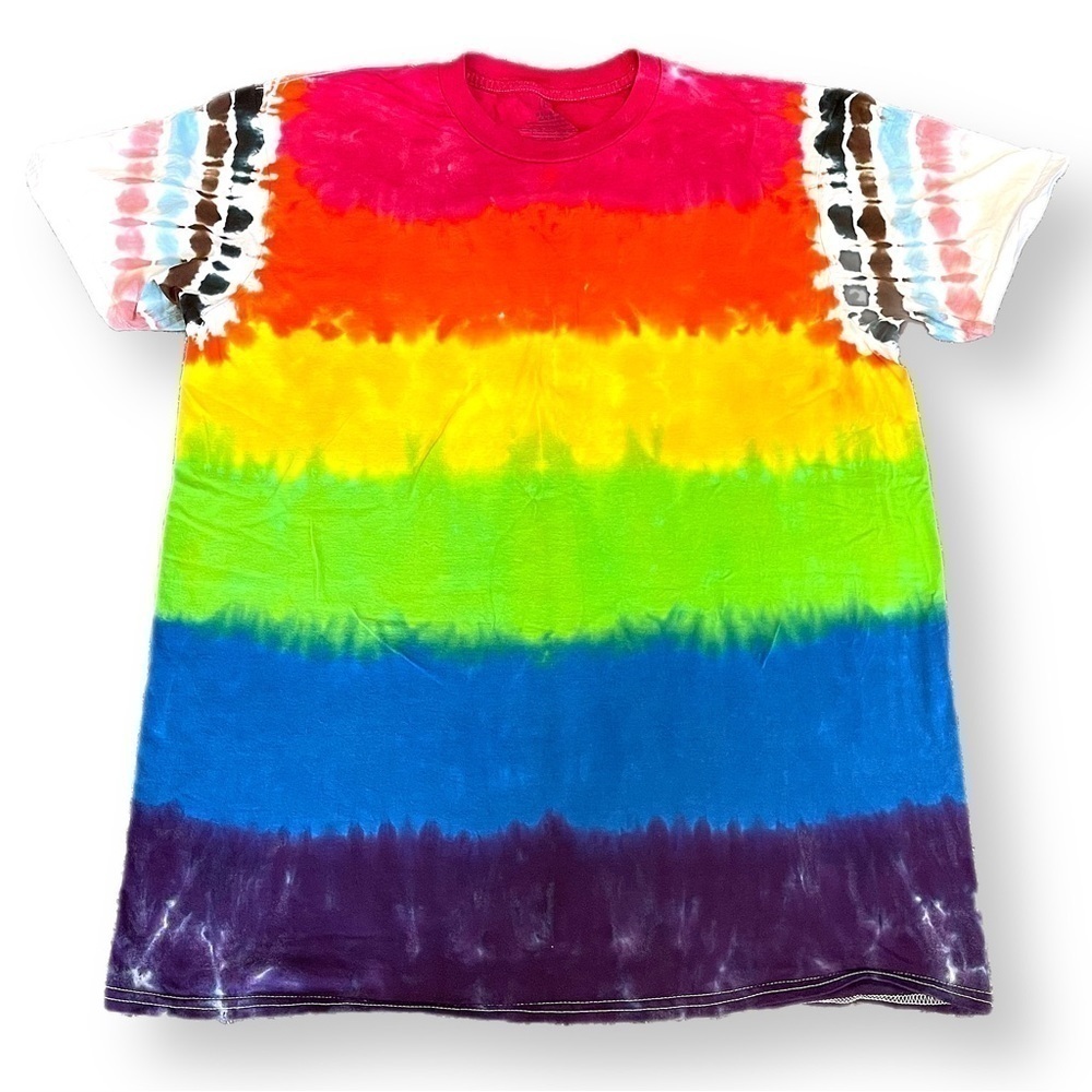 Progress Pride tie dye t-shirt rainbow LGBTQIA+ unisex XL crew neck